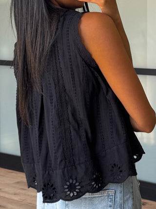 Clara Eyelet Tank | Black