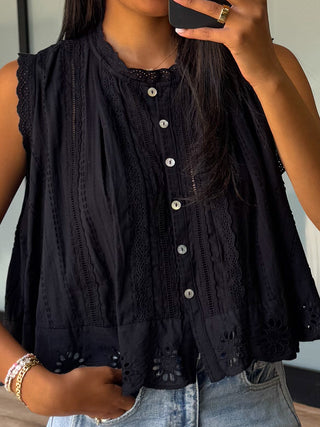 Clara Eyelet Tank | Black