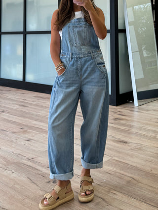 Delphine Barrel Overall | Light Wash | +Plus Available