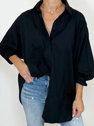 Poplin Cotton Button-Down Shirt | Black | RESTOCK