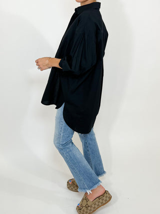 Poplin Cotton Button-Down Shirt | Black | RESTOCK