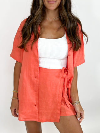 Shoreline Button Front Top | Coral | FINAL SALE