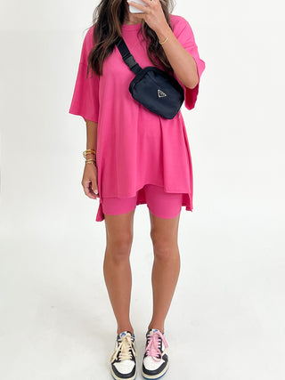 Novi Ribbed Tee + Shorts Set | Fuchsia | +Plus Available