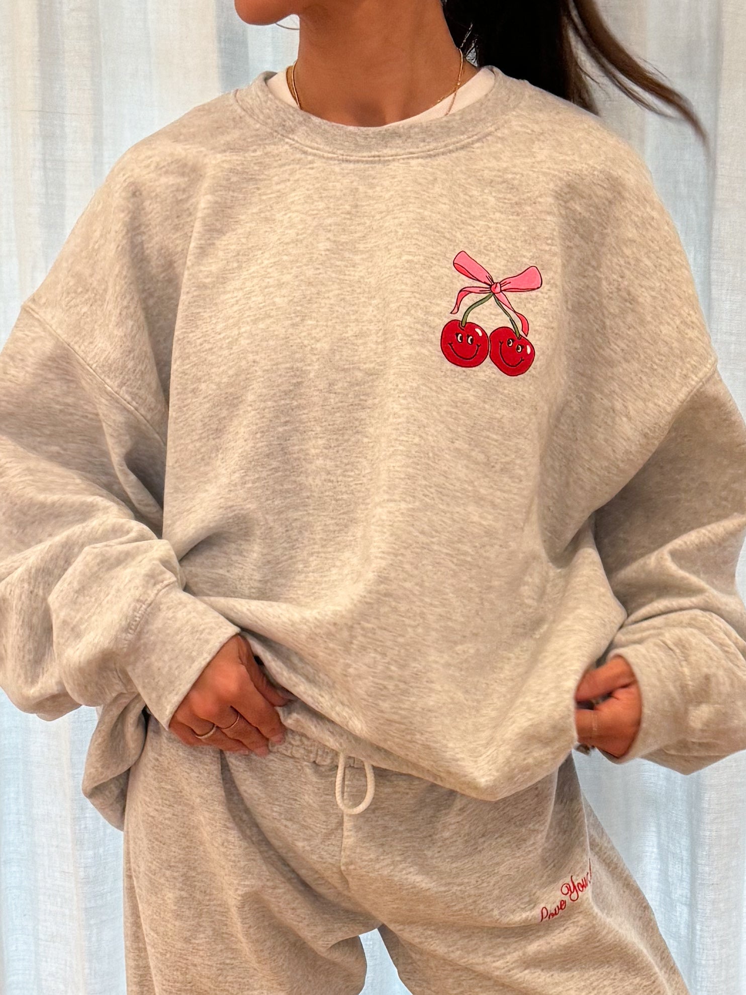 Love You More Cherries Graphic Pullover