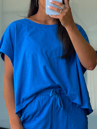 Cotton Slub Open Back Tee | Ocean Blue