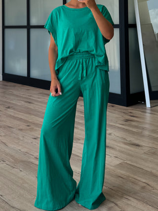 Cotton Slub Open Back Tee | Emerald