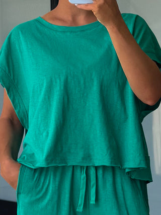 Cotton Slub Open Back Tee | Emerald