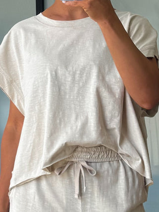Cotton Slub Open Back Tee | Sand