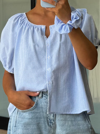 Charmed and Checked Top + Scrunchie | Blue