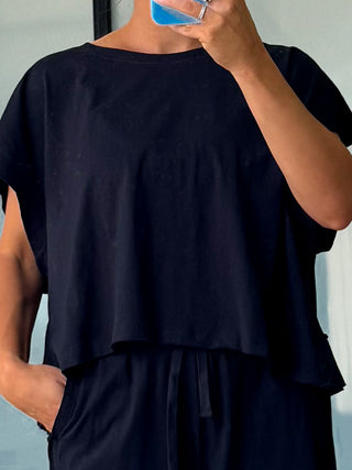 Cotton Slub Open Back Tee | Black