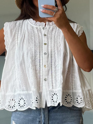 Clara Eyelet Tank | White