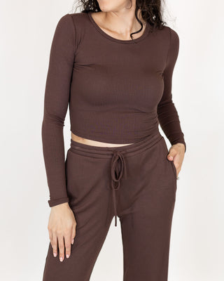 Dusk To Dawn Ribbed Crop Long Sleeve | Chocolate | +Plus Available