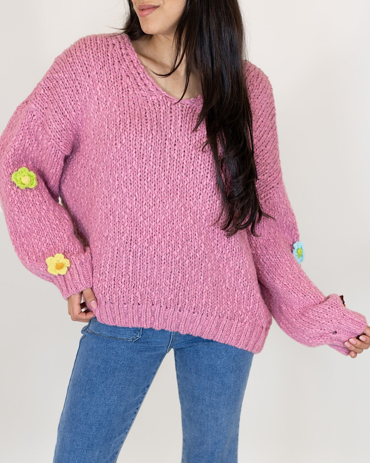 Flower Chunky Knit Sweater | Mauve