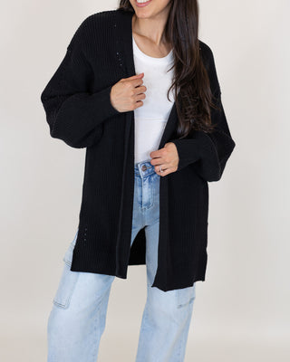 Stay Comfy Ribbed Cardigan | Black