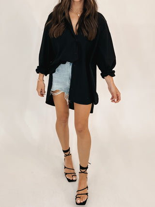 Poplin Cotton Button-Down Shirt | Black | RESTOCK