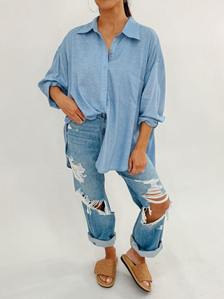 Nevis Button-Down Top | Blue
