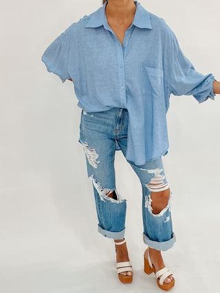 Nevis Button-Down Top | Blue