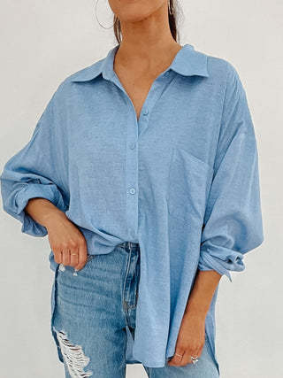 Nevis Button-Down Top | Blue