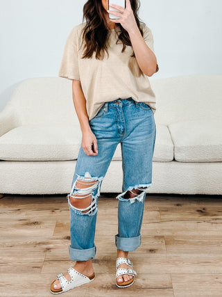 Washed Boyfriend Tee | Latte