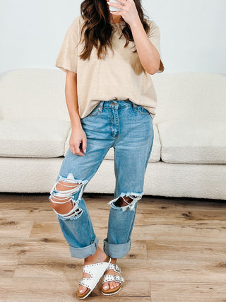 Washed Boyfriend Tee | Latte