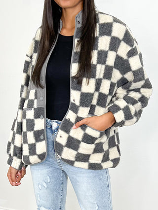 Checked Zip-Up Fleece Jacket | Grey