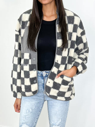 Checked Zip-Up Fleece Jacket | Grey