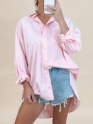 Poplin Cotton Button-Down Shirt | Pale Pink | RESTOCK