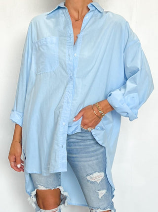 Poplin Cotton Button-Down Shirt | Sky Blue | RESTOCK