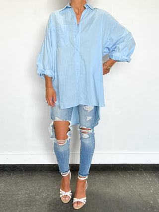 Poplin Cotton Button-Down Shirt | Sky Blue | RESTOCK