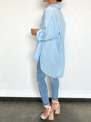 Poplin Cotton Button-Down Shirt | Sky Blue | RESTOCK