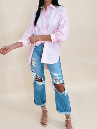 Poplin Cotton Button-Down Shirt | Pale Pink | RESTOCK