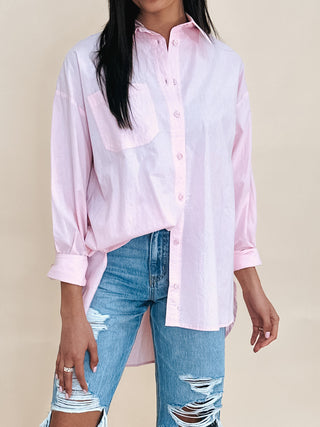 Poplin Cotton Button-Down Shirt | Pale Pink | RESTOCK