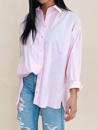 Poplin Cotton Button-Down Shirt | Pale Pink | RESTOCK