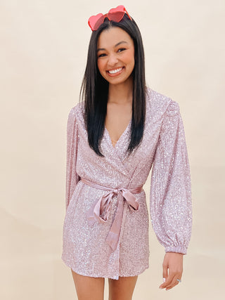 Tiffany Sequin Wrap Dress | Dusty Mauve