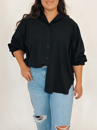 Poplin Cotton Button-Down Shirt | Black | RESTOCK