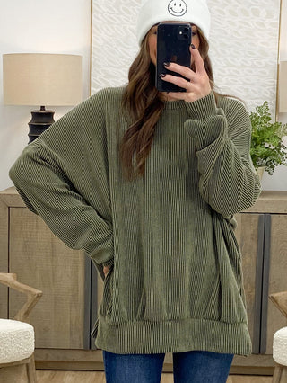 Comfy Ribbed Pullover | Olive | +Plus Available | BLACK TUESDAY DOORBUSTER