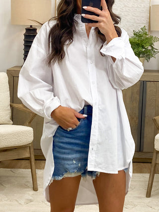 Poplin Cotton Button-Down Shirt | White | RESTOCK