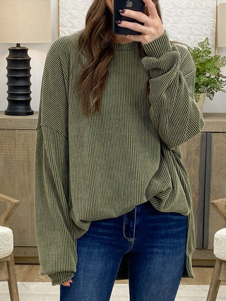 Comfy Ribbed Pullover | Olive | +Plus Available | BLACK TUESDAY DOORBUSTER